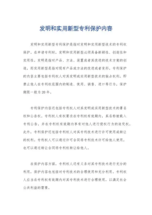 发明和实用新型专利保护内容