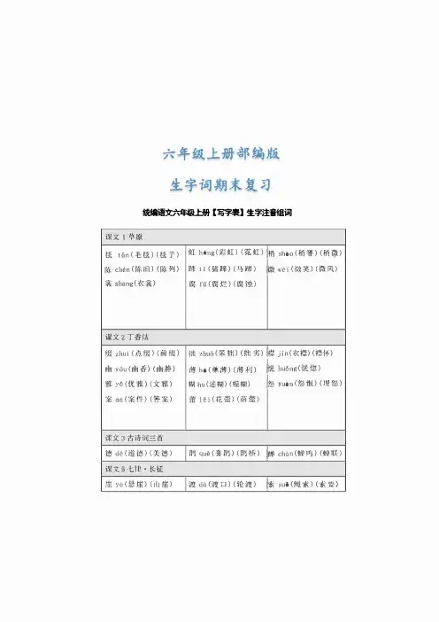 新统编版语文六年级上册期末 生字复习 讲义学案