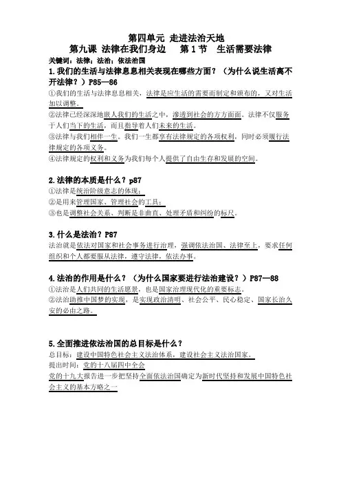 道法 9.1知识点 提纲