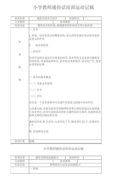 小学教师普通话培训活动记录