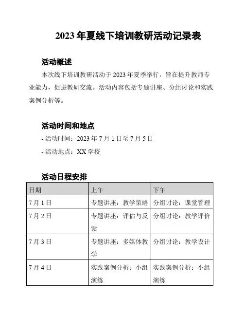 2023年夏线下培训教研活动记录表