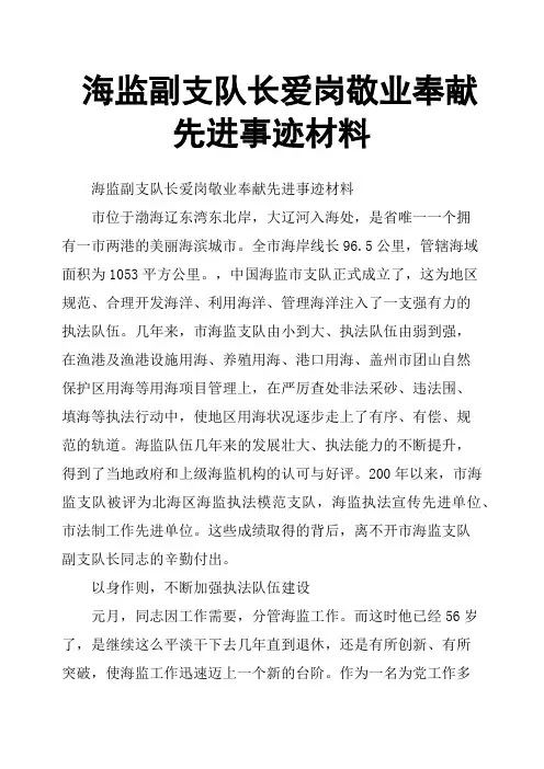 海监副支队长爱岗敬业奉献先进事迹材料