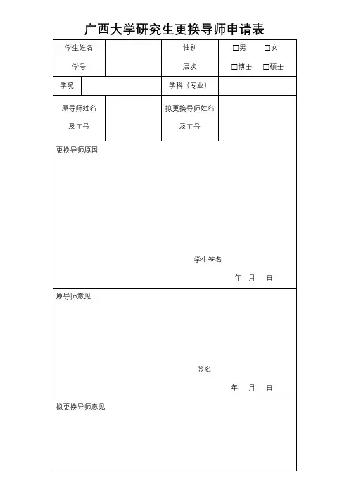 广西大学研究生更换导师申请表【模板】