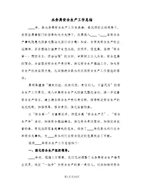 2023年水务局安全生产工作总结(四篇)