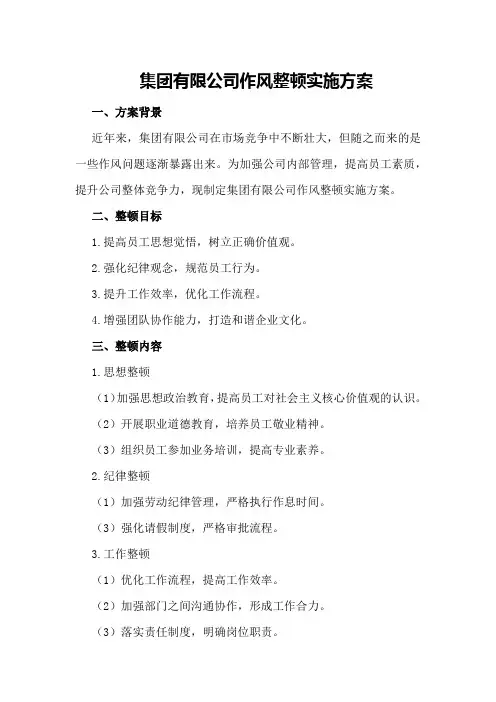 集团有限公司作风整顿实施方案