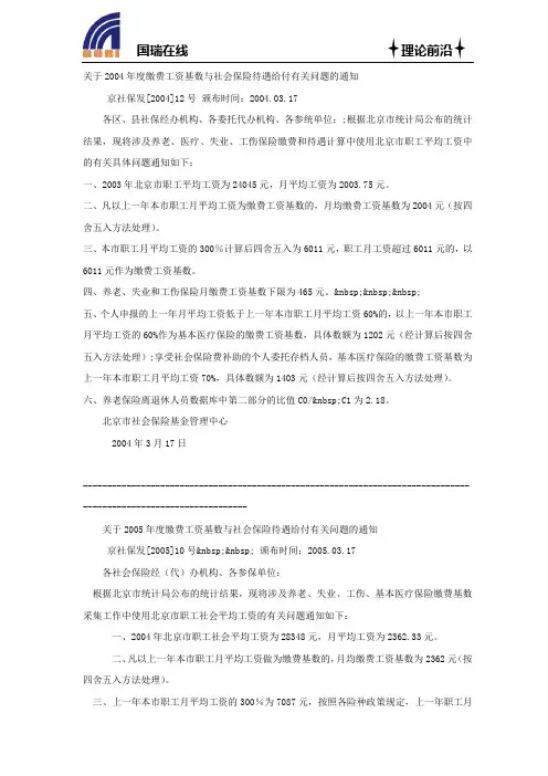 2004~2010社保缴费基数