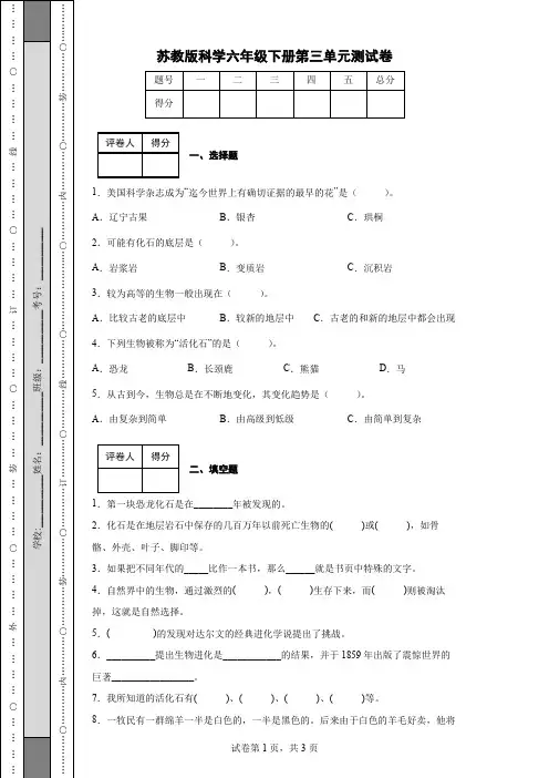 苏教版科学六年级下册第三单元测试卷(后附答案)