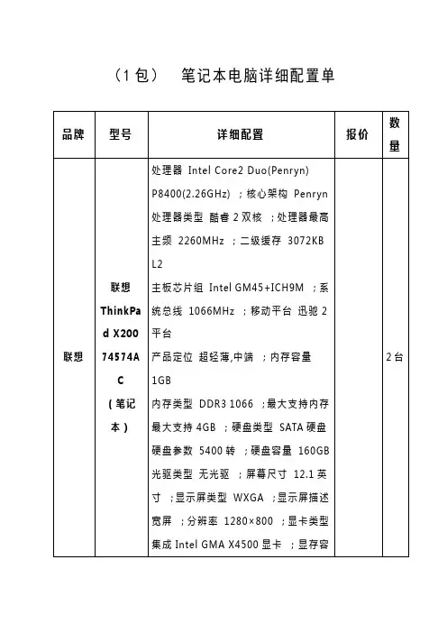 笔记本电脑详细配置单