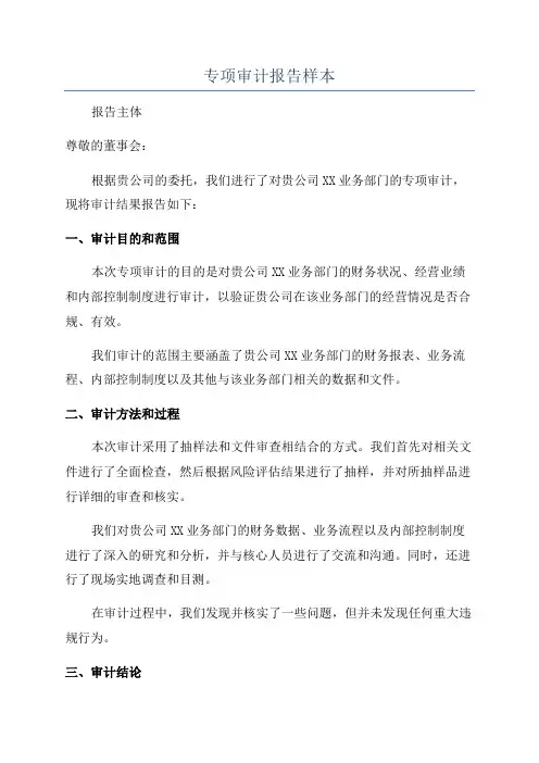 专项审计报告样本