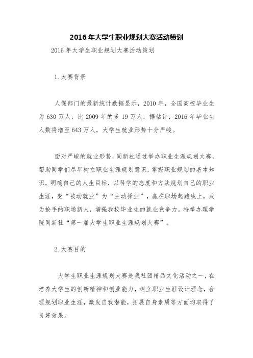 2016年大学生职业规划大赛活动策划【精品范文】