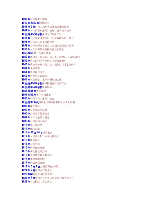 中国近代史时间表汇总