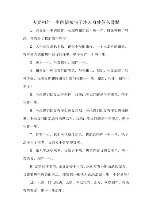 夫妻相伴一生的简短句子注入身体侵入骨髓