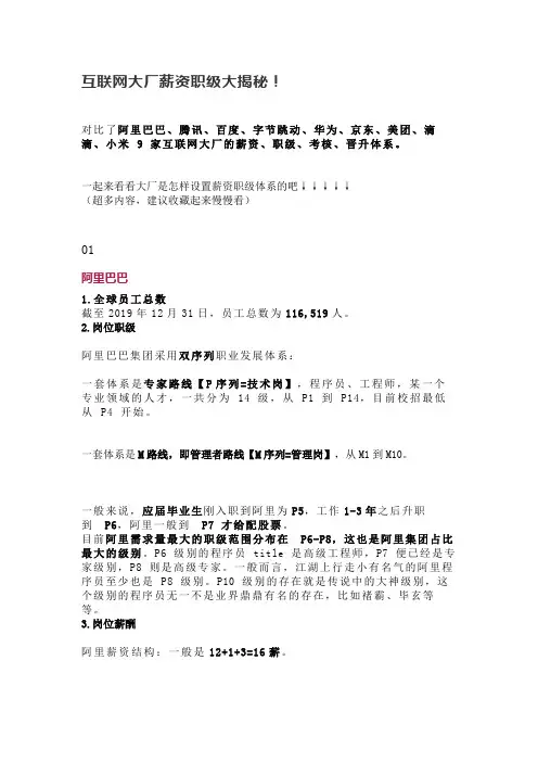 互联网大厂薪资职级大揭秘!