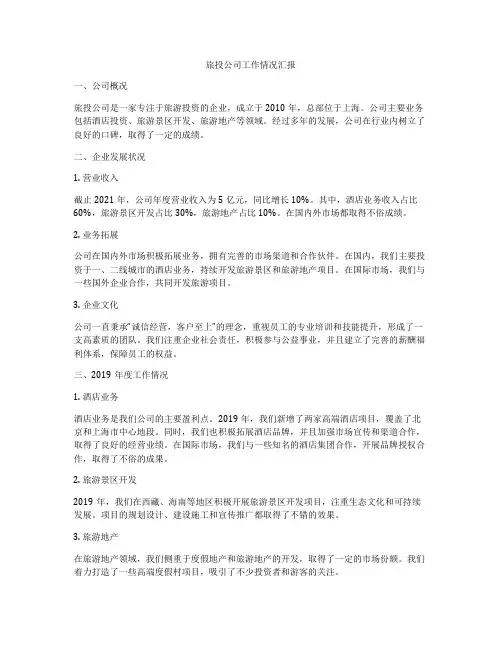 旅投公司工作情况汇报