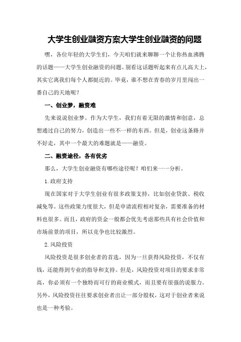 大学生创业融资方案大学生创业融资的问题