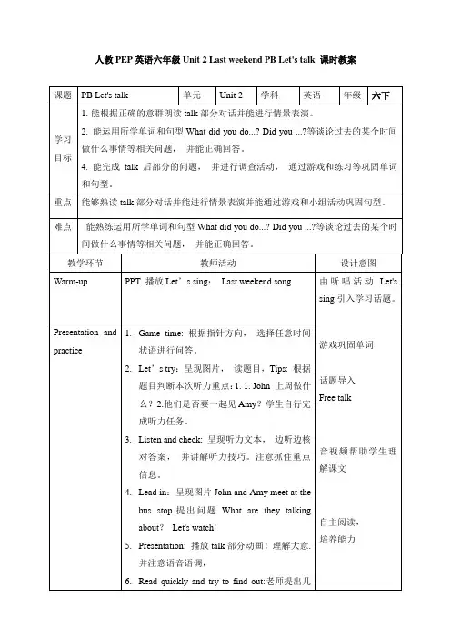 小学六年级英语下册Unit 2 Part B Let's talk2教学设计