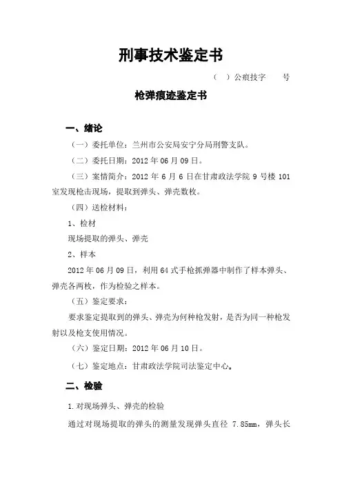 枪弹痕迹鉴定书