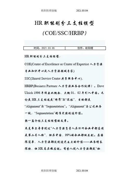 HR职能划分三支柱模型(COESSCHRBP)之欧阳理创编