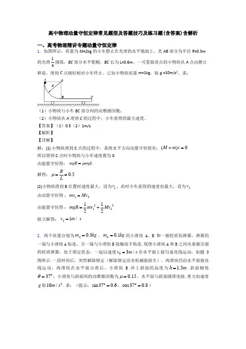 高中物理动量守恒定律常见题型及答题技巧及练习题(含答案)含解析