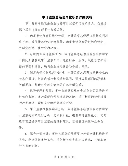 审计监察总经理岗位职责详细说明