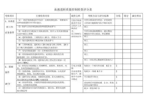 血液透析质量控制检查评分表新