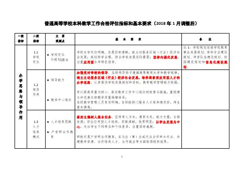 普通高等学校本科教学工作合格评估指标和基本要求(2018年1月调整后)