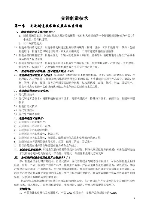 山东大学 博士入学考试  先进制造技术总结