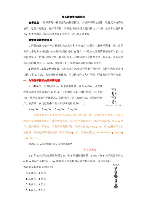 高中物理弹簧问题考点大全及常见典型考题