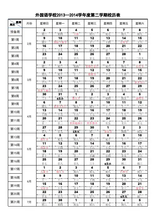 外国语学校2013—2014学年度第二学期校历表