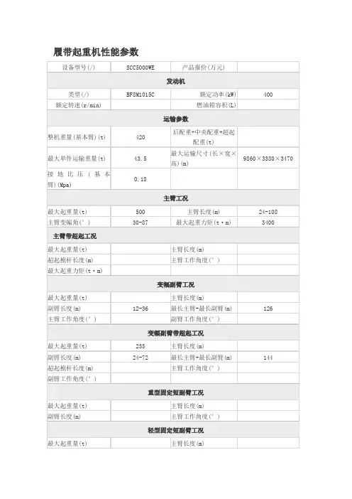 履带起重机性能参数