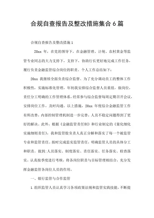 合规自查报告及整改措施集合6篇