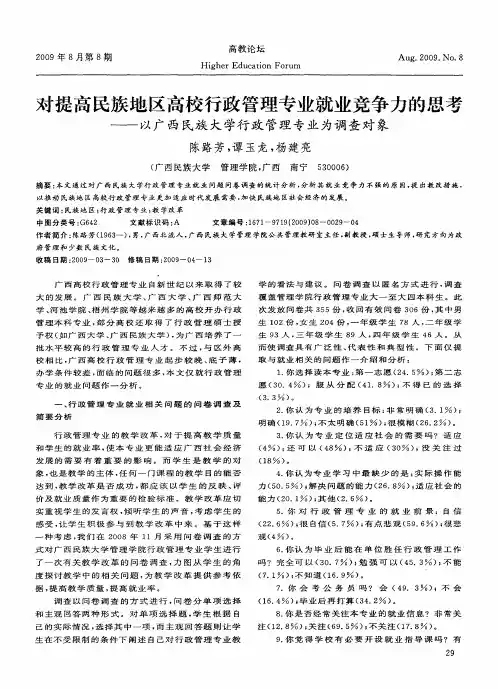 对提高民族地区高校行政管理专业就业竞争力的思考——以广西民族大学行政管理专业为调查对象