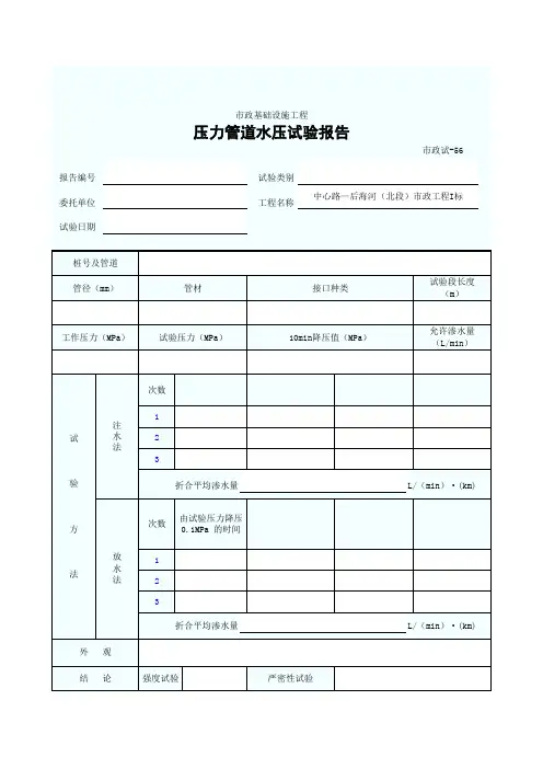 压力管道水压试验报告(EXCEL空表)