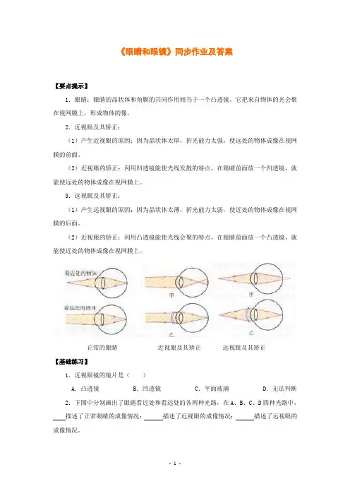 《眼睛和眼镜》同步作业及答案