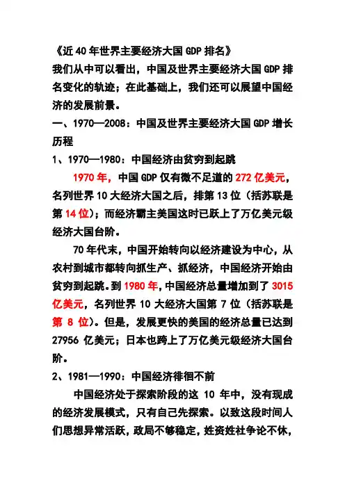 近40年世界主要经济大国GDP排名