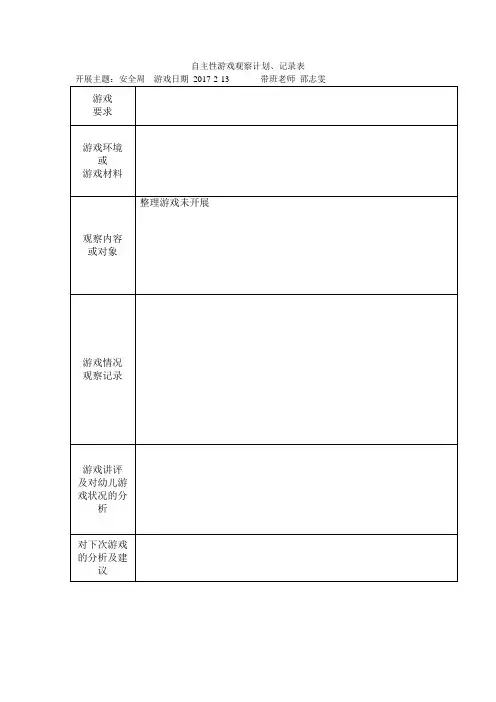小班下学期自主性游戏观察记录