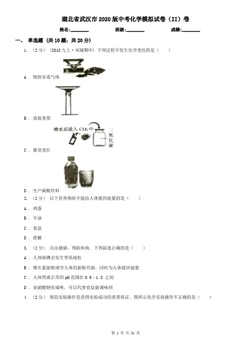 湖北省武汉市2020版中考化学模拟试卷(II)卷