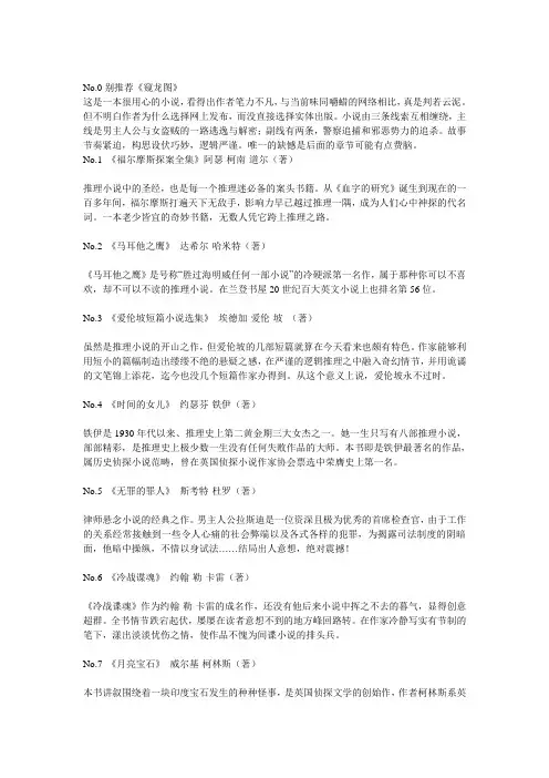 悬疑推理迷们必读的50部经典推理小说