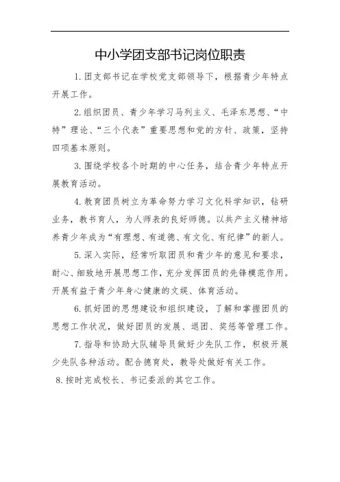 中小学团支部书记岗位职责