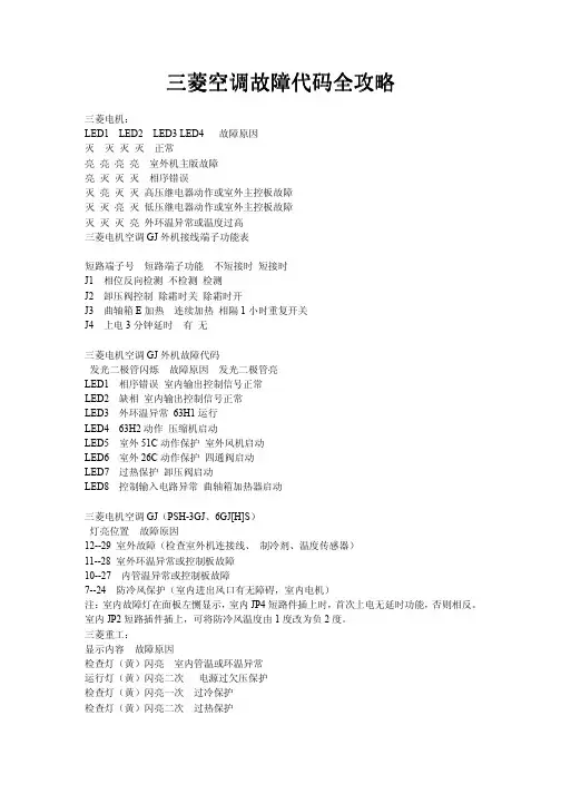 三菱空调故障代码全攻略