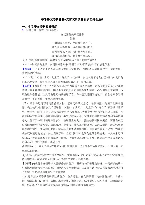 中考语文诗歌鉴赏+文言文阅读解析版汇编含解析
