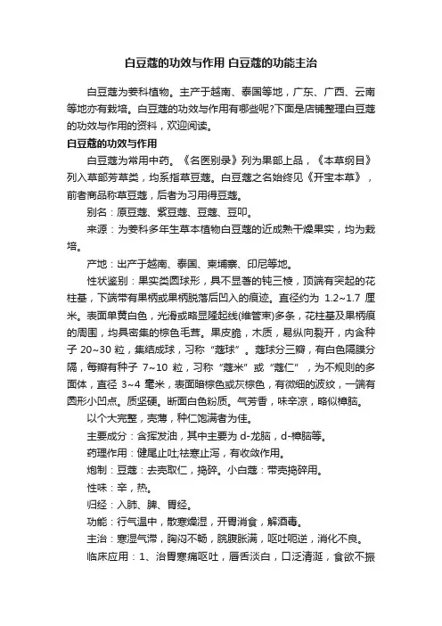 白豆蔻的功效与作用白豆蔻的功能主治