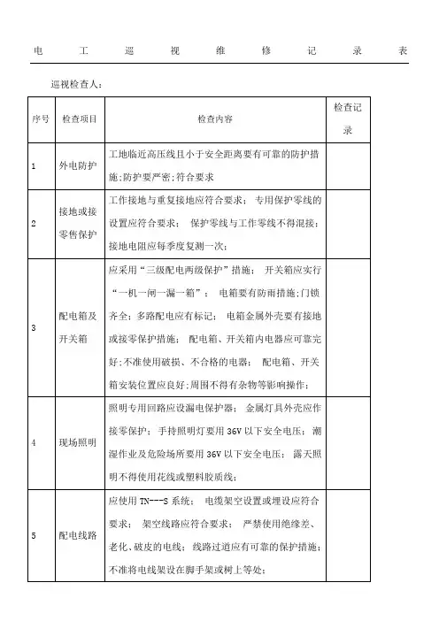 电工检查记录表