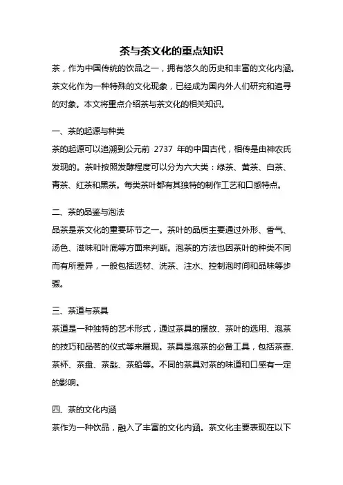 茶与茶文化的重点知识