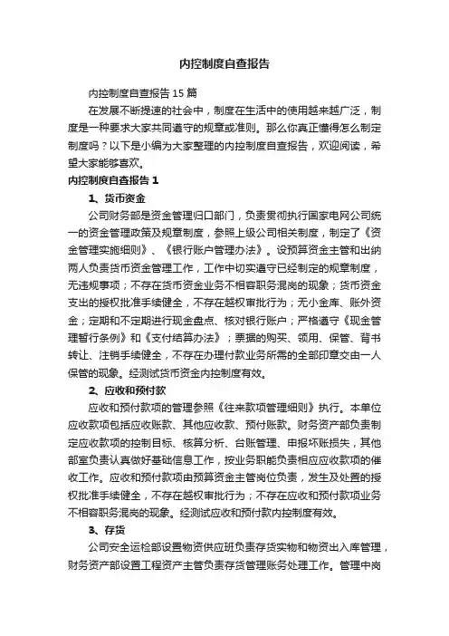 内控制度自查报告15篇