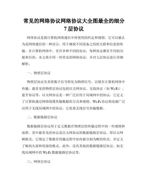 常见的网络协议网络协议大全图最全的细分7层协议