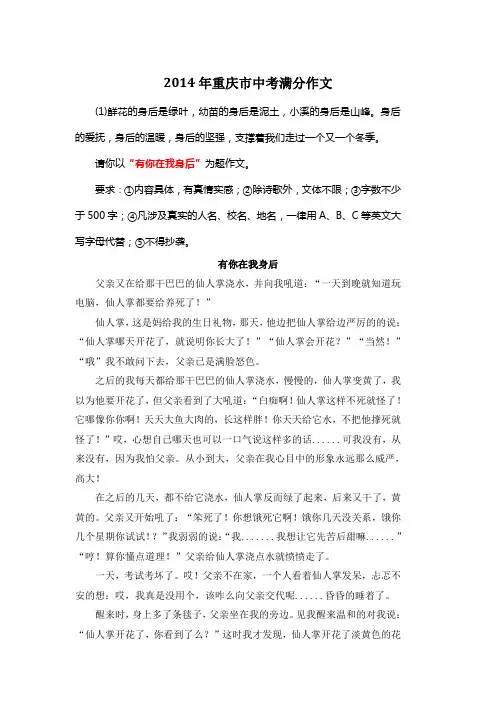 2014年重庆市中考优秀作文《有你在我身后》