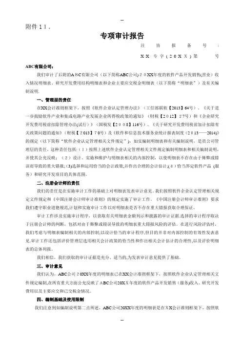 专项审计报告-参考模板