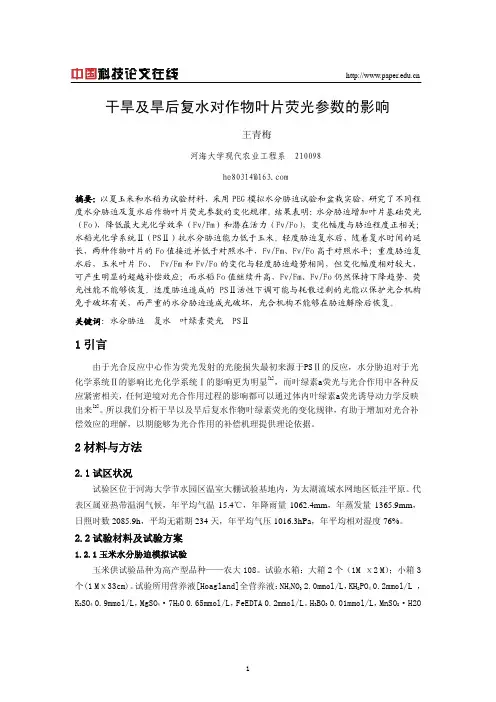 干旱及旱后复水对作物叶片荧光参数的影响