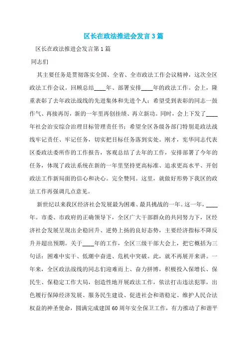 区长在政法推进会发言3篇